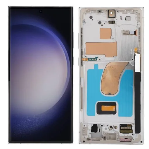 Repuesto para Pantalla Samsung S23 Ultra original con marco crema.