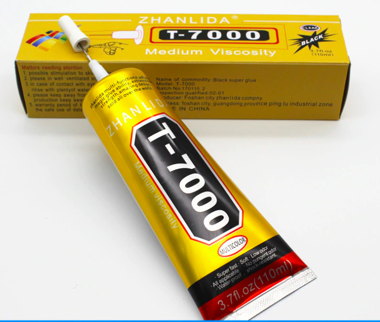 Pegamento T7000 Color Negro | 15ml | Extrusor 0.5 milimetros para  aplicacion precisa.