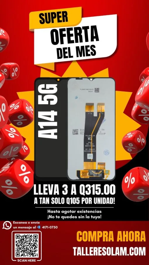 Pantalla Samsung A14 5G, repuesto Samsung A14 5G, pantalla original Samsung A14, cambio de pantalla Samsung 5G, repuestos para Samsung Galaxy.
